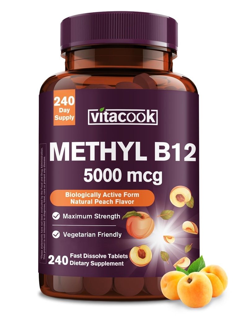 Enerji Üretimi, Enerji, Nerve & Hücre Desteği, Doğal Peach Flavor, Vegan, Zero Sugar, 240 Hızlı Dissolve Tabletleri