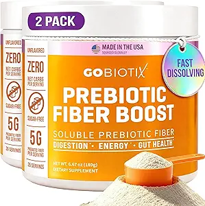 GoBiotix Fiber Supplement σκόνη με τα πρεβιοτικά για Digestive Υγεία και GLP-1 Υποστήριξη, Διαλυτές Ίνες για την υγεία των ούρων & Debloat, Keto, Vegan, Gluten & Sugar Free, 35 εξυπηρετούν (2 Pack)