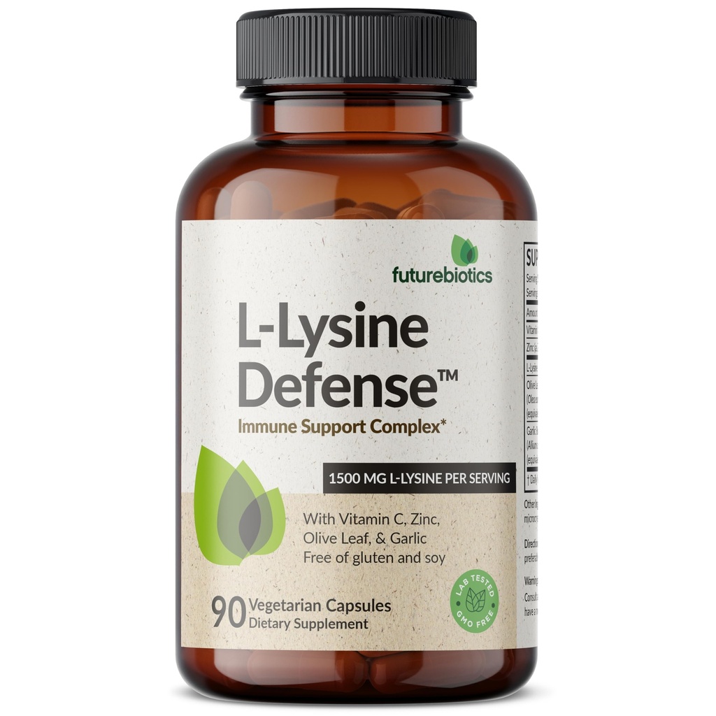 Futurebiyotiks L-Lysine Defense Immune Support Complex 1500 MG Per C, çinko, Olive Leaf & Garlic - Non-GMO, 90 Vegetarian Capsules