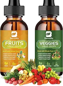 Meyveler ve Veggies Supplement - Doğal Meyve ve Sebze Vitaminleri Tamamları Sıvı Merdivenler, Tüm Doğa Super-Gülleri Vitaminler ve Mineraller ile doldurun - Enerji Seviyelerini Destekler