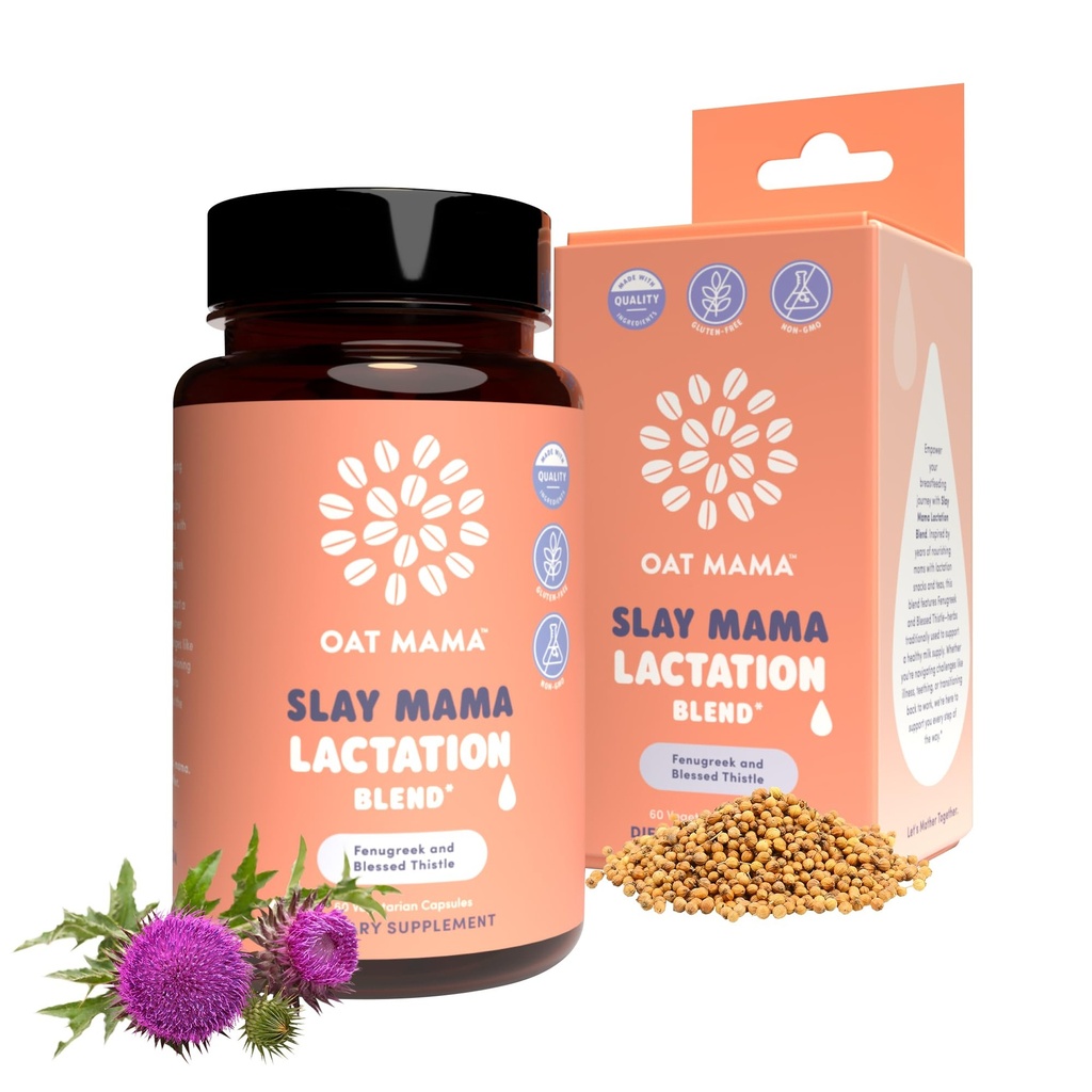 OAT MAMA Organic Lactation Supplement - 'Slay Mama' Ευλογημένη Thittle & Fenugreek Κάψουλες - Βότανο Γαλουχία Μείγμα, Επιλόχεια Υποστήριξη για Θηλασμό Moms