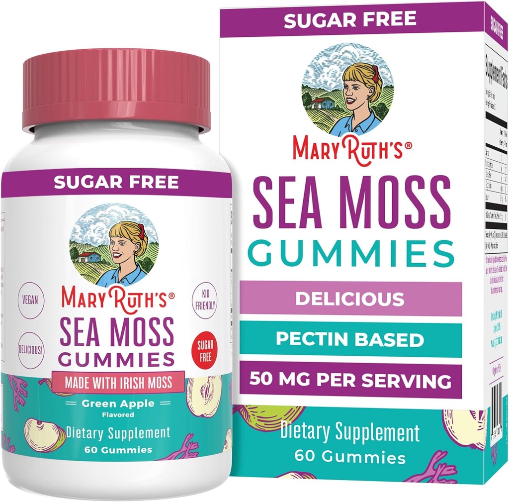 MaryRuth Organics Gummies Sugar Free, İrlandalı Deniz Moss ile Gut Health için Made with Irish Sea Moss for Gut Health and Immune Support Consumerted for Yetişkinler and Kids Ages 4+ Vegan Non-GMO Gluten Free | 60 Count