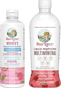 MaryRuth's Women's Multivitamin + Saç Büyüme Liposomal (Peach) & Liquid Nighttime Multimineral (Cranberry) | Clean Label Project  Valid® | Vegan | Beauty, Bedtime, & General Health