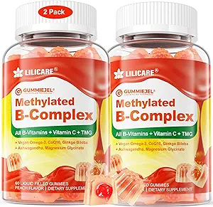 Kadınlar ve Erkekler Super Vitamin B Kompleksi Tamamlandı Gummies, Metrik W / Omega 3, Magnezyum,CoQ10, Ashwagandha,Vitamin C, TMG, Sugar Free - 60 Count (Pack of 2)