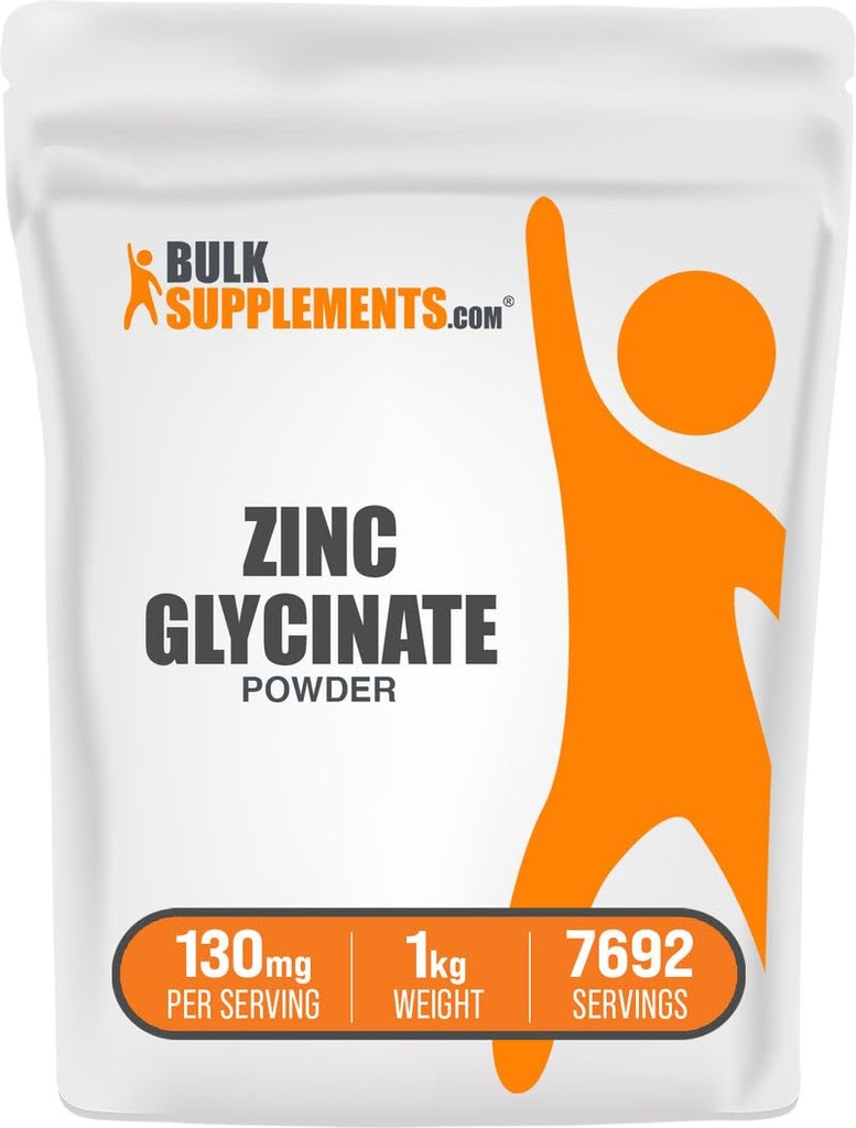 BulkSupplements.com çinko Glycinate Toz - çinko Supplement, Mineral Supplement for Immune Support - Gluten Free, 130 mg per Service, 1kg (2.2 lbs) (Paket of 1)