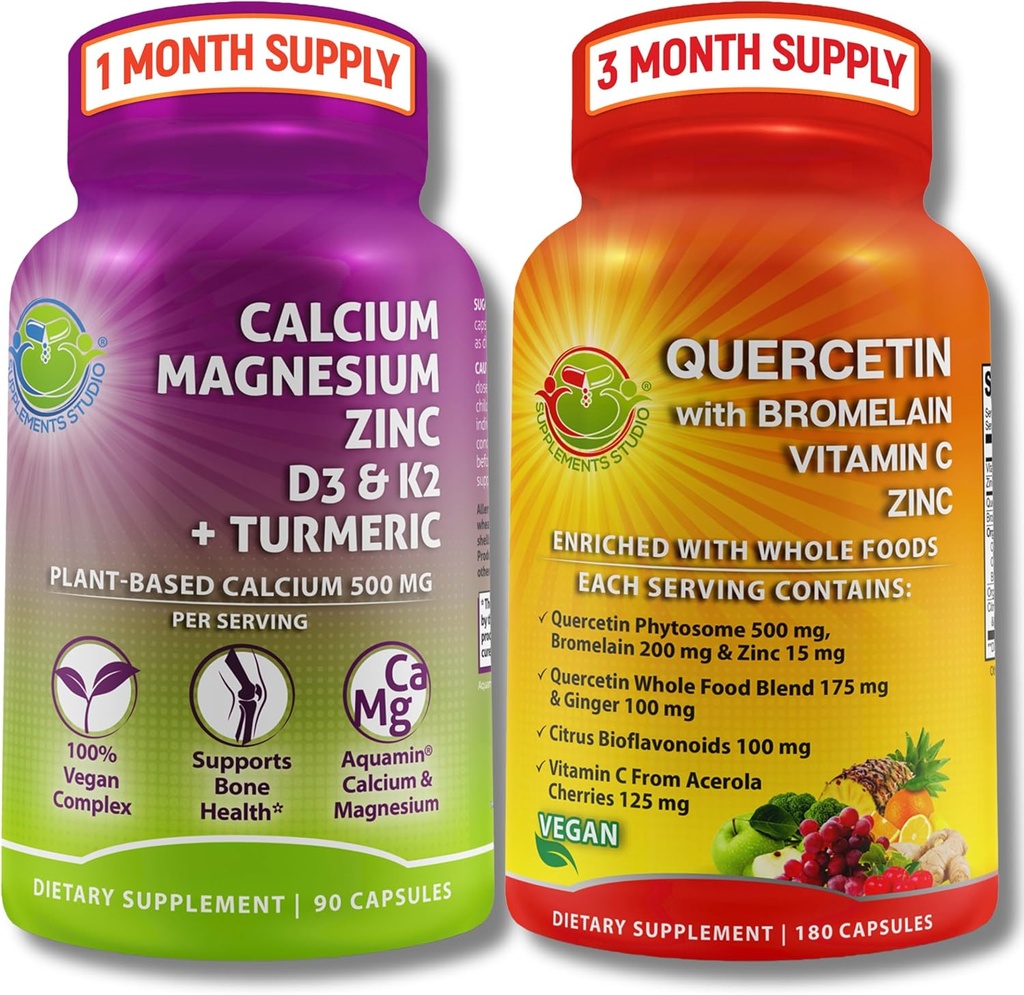 SUPPLEMENTS Qu Quercetin with Bromelain, Vitamin C & çinko + Plant-Baseduba, Magnezyum, D3, K2 & Turmeric - 100% Vegan Supplement için Immune & Bone Support