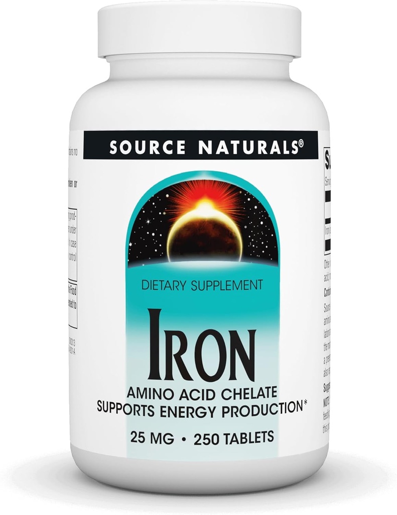 Source Naturals Iron, Amino Acid Chelate - Dietary Supplement That Supports Energy Production - 250 Tablets