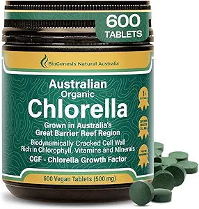 Biogenesis Organik Klorella Tabletleri - 600 Kont (500 mg) | Avustralya Grown | BioDynamic Cracked Hücre Duvar | Chlorophyll, Vitamins & Minerals | Destekler Enerji & Immunity | Vegan Tabletler
