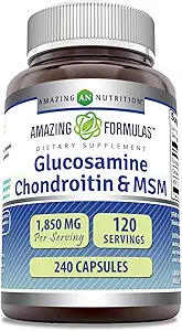 Amazing Formulas Glucosamine Chondroitin & MSM Supplement | 1850 Mg per Service | 240 Capsules | Non-GMO | Gluten-Free | Made in USA
