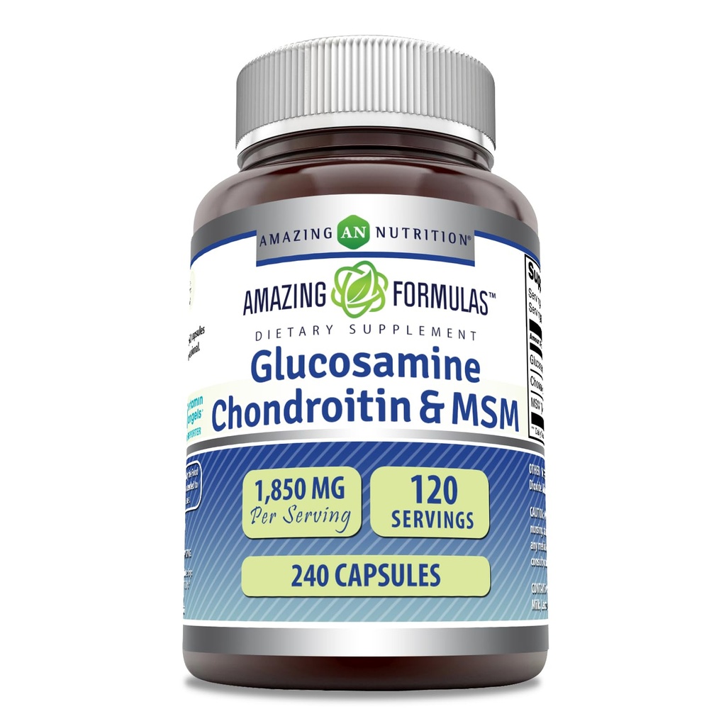 Amazing Formulas Glucosamine Chondroitin & MSM Supplement | 1850 Mg per Service | 240 Capsules | Non-GMO | Gluten-Free | Made in USA