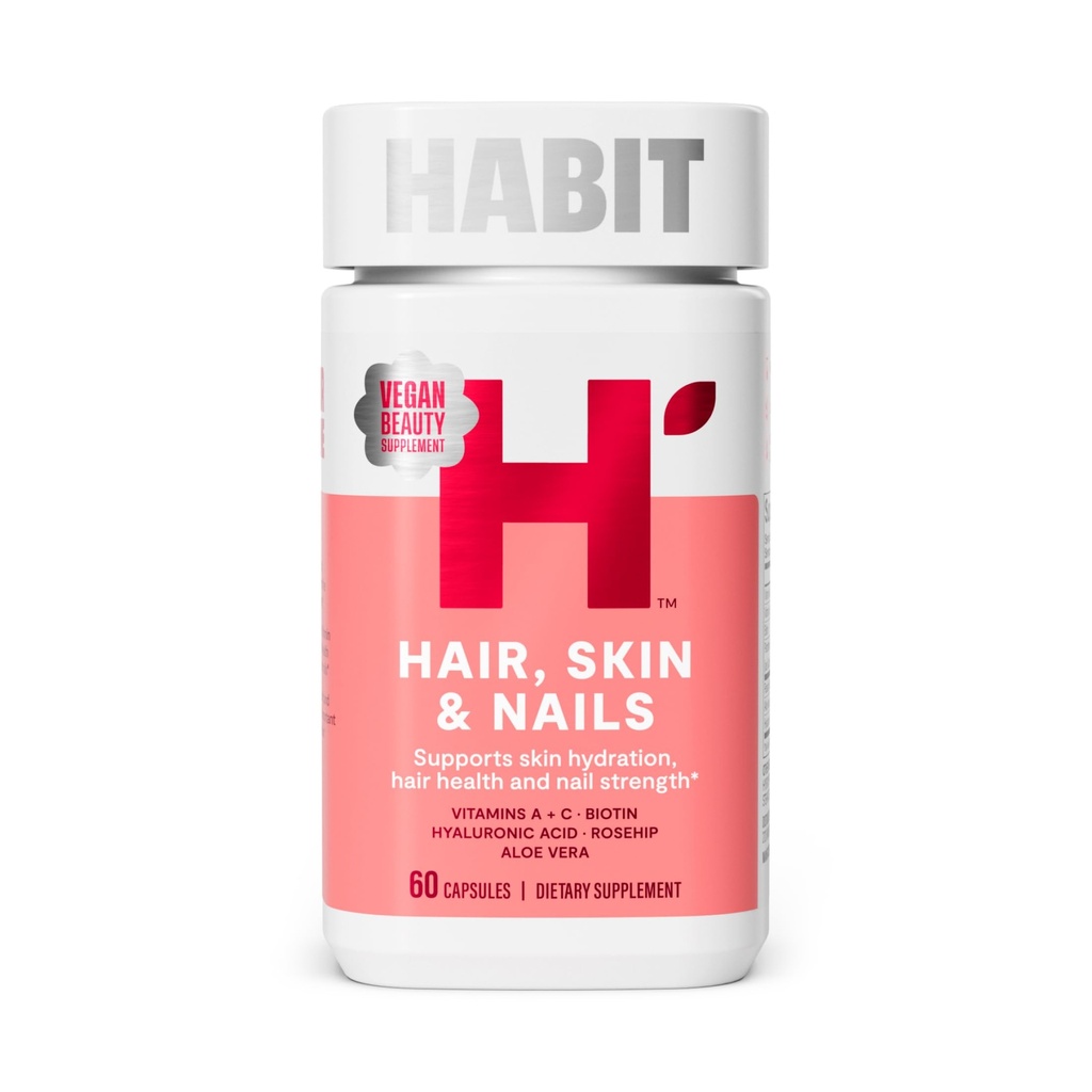 Habit Saç, Skin & Nails Supplement (60 Capsules) - Yeni Bak, Skin Hydration, Hair & Nail Strength, Biotin 2000mcg, A & C, Hyaluronic Acid, Rosehip, Vegan, Non-GMO (1 Pack)
