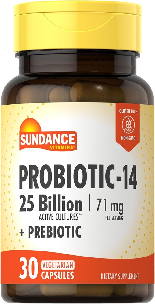 Sundance Probiyotik-14 | 25 Milyar Kültür | 30 Capsules | Prebiyotiks | Vegetarian, Non-GMO ve Gluten Free Supplement Supplement