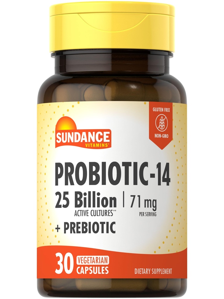 Sundance Probiyotik-14 | 25 Milyar Kültür | 30 Capsules | Prebiyotiks | Vegetarian, Non-GMO ve Gluten Free Supplement Supplement