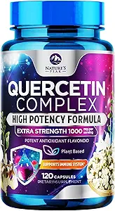 Quercetin Supplement 1000 mg - Natural, Plant-Based Support for Immune, Cellular, Respiratory & Mevsim Değişiklikler - Ekstra Güçlü Quercetin Dihidrat Sophora Japaneseica - 120 Veggie Capsules