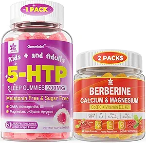 2Pack Berberine Supplement Gummies & 1Pack 5HTP Sıvı yetişkinler ve Çocuklar için Gummies Tamamladı 8+, Sugar Free