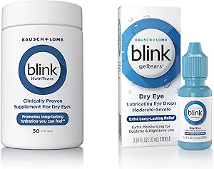 Blink GelTears Eye Drops for Kuru Eyes, Gel Heating Eye Drops, Moisturizing & Ekstra Uzun Sonlu Hydrating Eye Care + Blink NutriTears Klinik Olarak Kuru Gözler için Kanıtlanmış, 50 Softgels