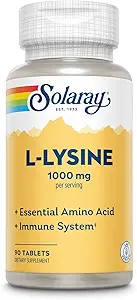 SOLARAY L L Lysine - Free-Form Essential Amino Acid - Συμπλήρωμα Υποστήριξης Ανοσοποιητικού με 1000mg L-Lysine, 1000mg Βιταμίνη C και 25mg Χηλικός ψευδάργυρος - Εργαστήριο Επαληθευμένο, Εγγύηση 60 ημερών, 30 Σερβιέτες, 90 δισκία