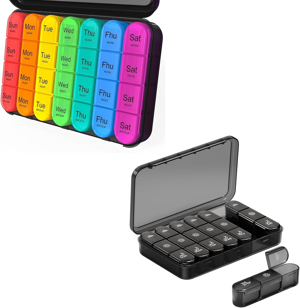 Daviky Pill 4 Times a Day - Pill Organizer 3X bir gün, Pill Box 7 gün, Günlük Vitaminler, Tamamlar ve İlaç İlaçları Korumak için Seyahat İçin Büyük Haftalık Tıp Örneği