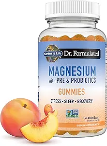Life Magnezyum Citrate Supplement Gummies with Prebiyotiks & Probiyotiks for Stress, Sleep & Recovery - Vegan, Gluten Free, Kosher, Non-GMO, NoEDIT Sugars, Peach Flavor, 60 Count