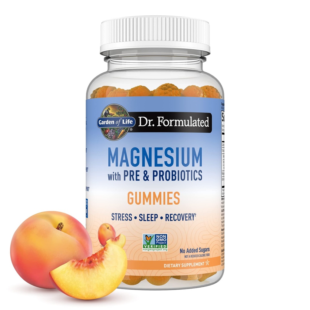 Life Magnezyum Citrate Supplement Gummies with Prebiyotiks & Probiyotiks for Stress, Sleep & Recovery - Vegan, Gluten Free, Kosher, Non-GMO, NoEDIT Sugars, Peach Flavor, 60 Count