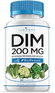DIM Supplement 200mg - DIM Diindolylmethane Plus BioPerine - Estrogen Balance, Hormone Menopause Relief, Acne Treatment, Vegan - 60 Count