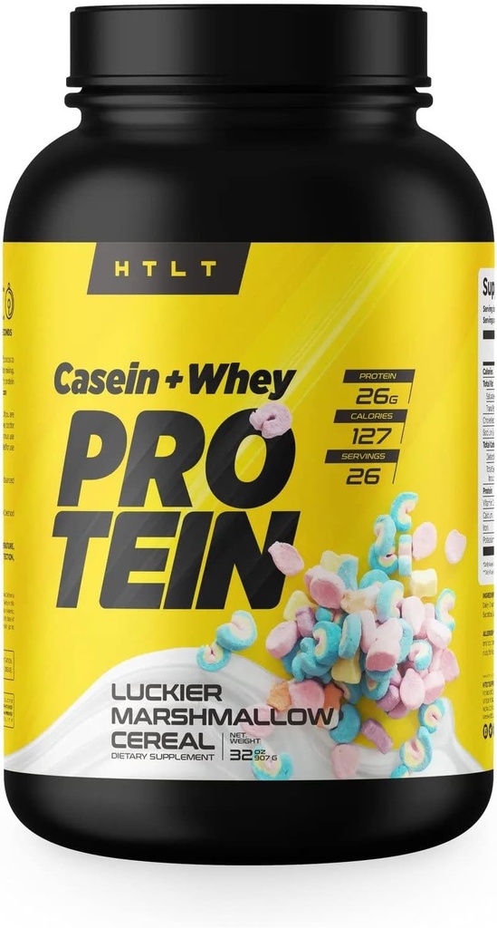 Casein + Whey Protein by HTLT | Whey & Casein Protein Shake Powder | Slow-Release Whey & Casein Protein for Sustained Energy | Casein Protein Powder for Baked Treats, Luckier Marshmallow Cereal