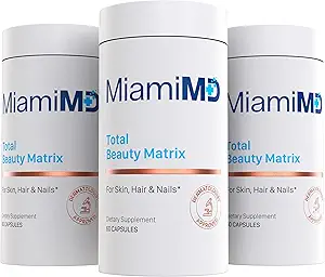 MiamiMD Total Beauty Matrix Συμπληρώματα κολλαγόνου για γυναίκες - Κάψουλες κολλαγόνου με βιταμίνη C για μαλλιά, δέρμα και νύχια - Σκληρό δωρεάν - (60 κάψουλες) - 3 Pack