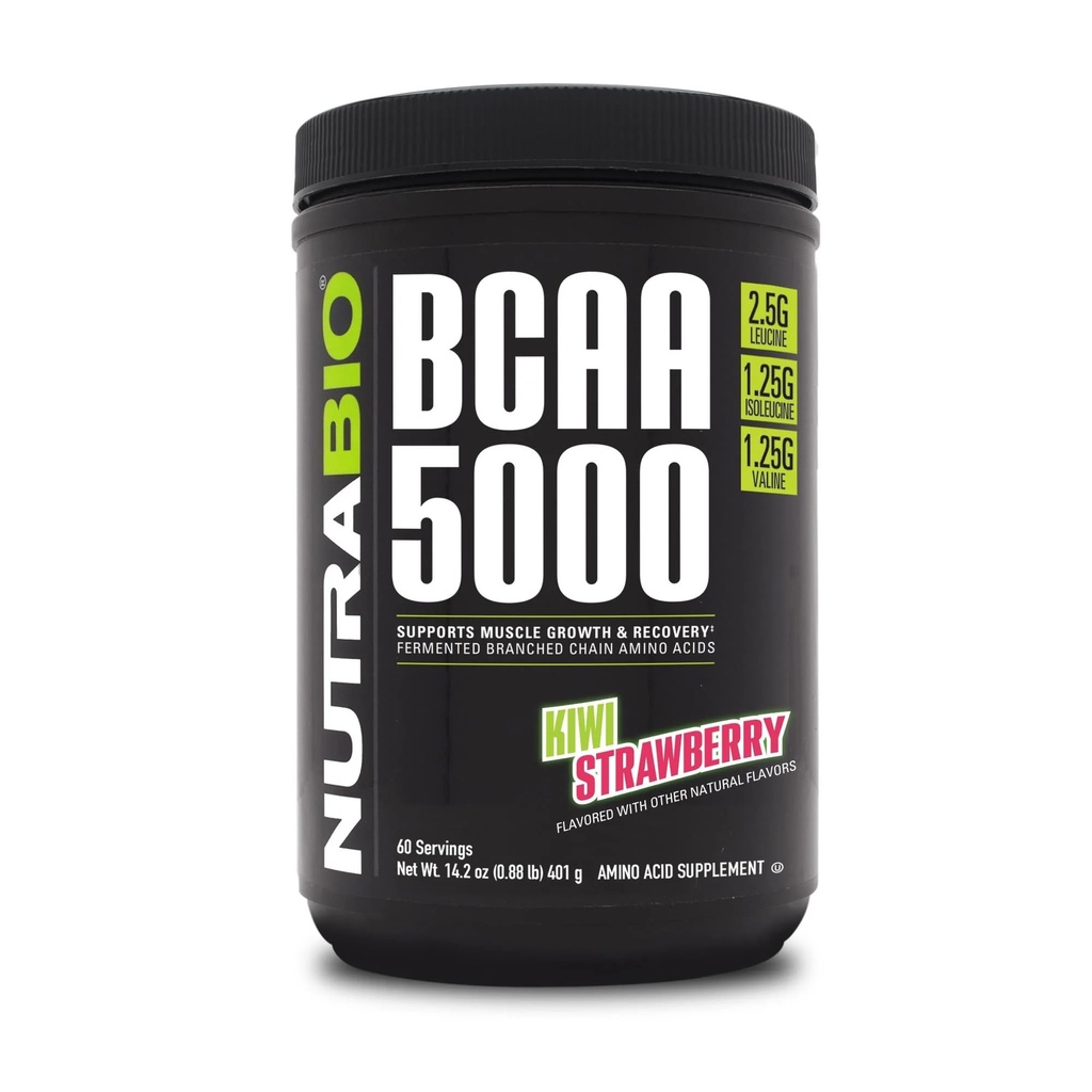 NutraBio BCAA 5000 σκόνη - Vegan ζυμωμένη BCAAs - Υποστηρίζει Lean μυϊκή ανάπτυξη, ανάκτηση, αντοχή - 60 εξυπηρετεί - Kiwi Φράουλα
