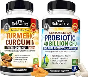 40 Milyar CFU Daily Probiyotik Supplement (1 Ay Supply) Plus Turmeric Curcumin with Black Pepper Extract 1500 mg Complex (1 Ay Supply)