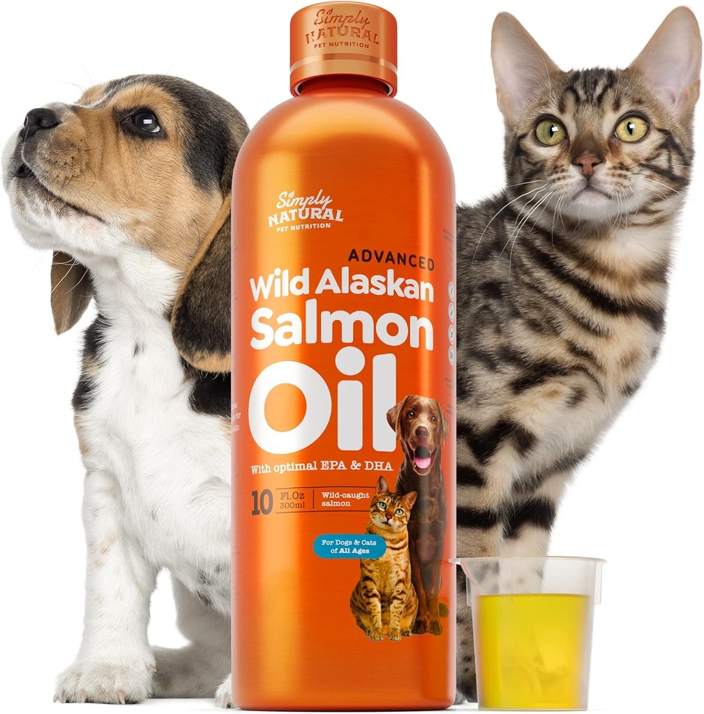Köpekler ve Cats için Salmon Oil, Wild Alaskan Salmon Oil for Dogs Skin, Coat and Common, Omega 3 Fish Oil, Köpekler ve Cats Immune System Support, Epa ve Dha, 300 ml Dog Shedding Supplement Supplement
