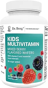 Dr. Berg Kids Chewable Multivitamins (NOT Sweetened w/Sugar) - Daily Multivitamin for Kids That Includes 20 Nutrients & Trace Mineral Complex - Mixed Berry Chewable Vitamins for Kid - Red Wafers