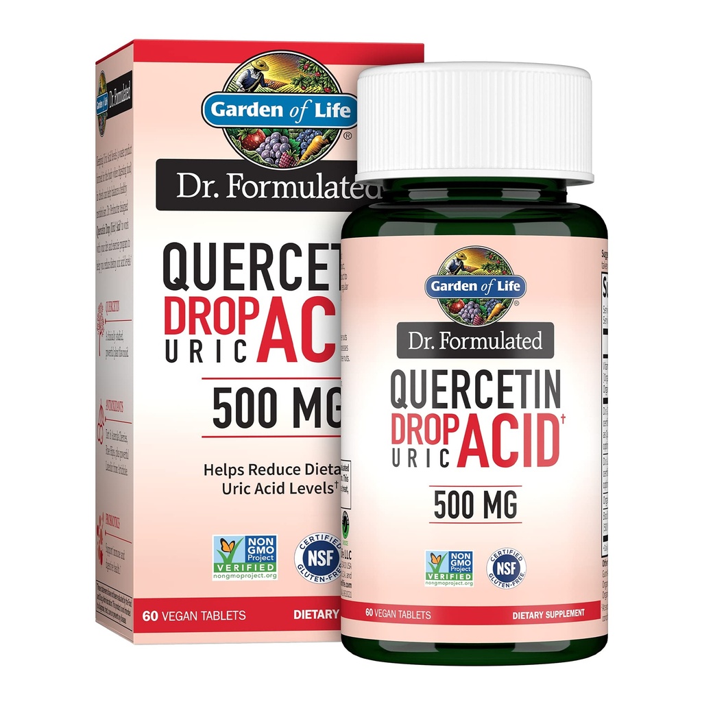 Κήπος της ζωής Quercetin Probiotic & Uric Acid Support with Tart Cherry, βιταμίνη C από οργανική Acerola και Rose HIPS Plus Luteolin – Dr Formulated – Χωρίς γλουτένη και μη ΓΤΟ – 60 δισκία