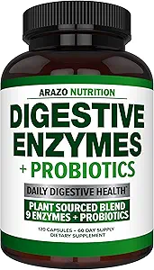 Probiyotiklerle Enzymes - Multi Enzyme Beslenme Supplement - Asitofilus Bromelain Papaya Papain Lipase & Lactase - Digestion - 120 Pills - Arazo Beslenme
