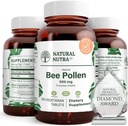 Natural Nutra Bee Pollen 500 mg, βοηθά στην προώθηση της ζωτικότητας και του ανοσοποιητικού συστήματος, βελτιώνει τη συνολική υγεία, βοηθά στη βελτίωση του σώματος Stamina, 100 δισκία