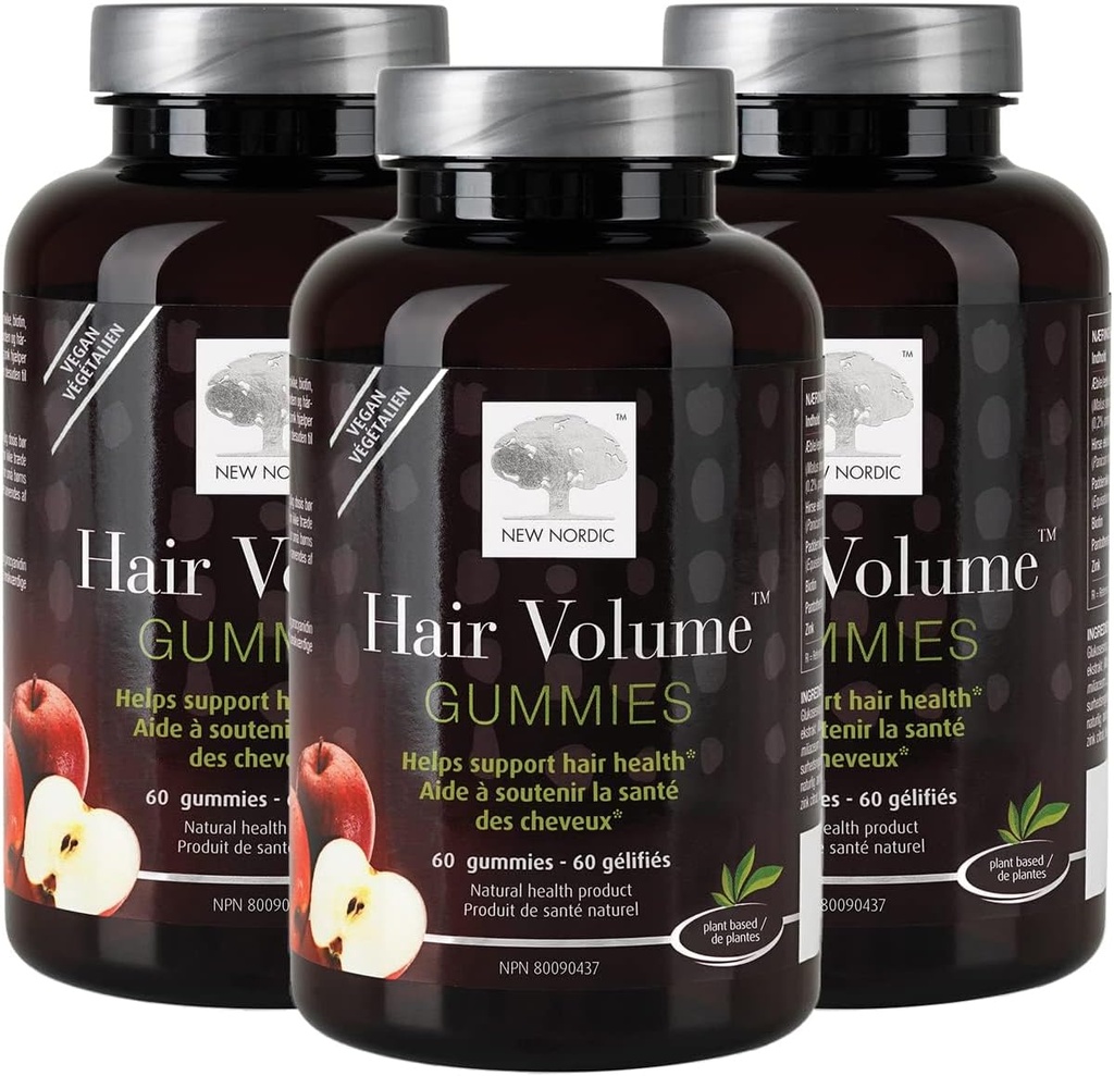 NEW NORDIC Όγκος μαλλιών Gummies, 2500 mcg Biotin, Καθημερινή Βιταμίνες μαλλιών συμπλήρωμα για την υποστήριξη του δέρματος & νυχιών, Vegan, 60 Count (Pack of 3)