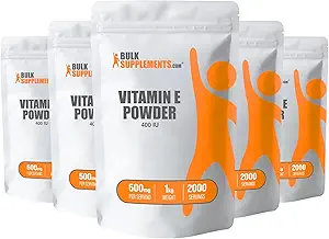 BulkSupplements.com Βιταμίνη Ε 400 IU Κόνις - ως D-Alpha Τοκοφερόλη, Διατροφικά συμπληρώματα - Χωρίς γλουτένη, 500mg ανά Σερβίρισμα, 5kg (11 lbs) (Συσκευασία των 5)