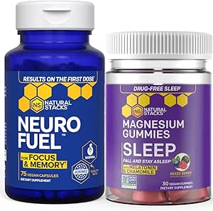 NATURAL STACKS Magnezyum Uyku Gummies + NöroFuel Nootropic Sche - Beyin Sağlığı ve Uyku* - 105 Adet
