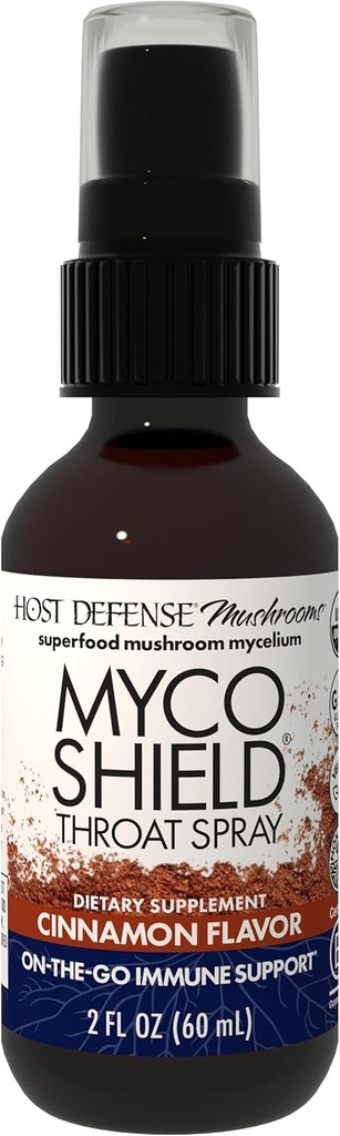Host Defense MycoShield Throat Spray - Immune Health Support - Diyeter Mushroom Supplement with Chaga, Reishi, Türkiye Tail & More - On-Go Immune Support - Cinnamon Flavor, 2 fl oz (142 Hizmetler)