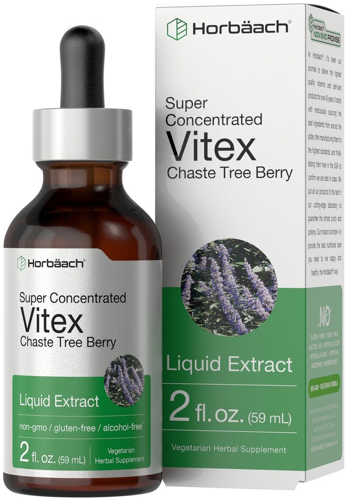 Horbäach Vitex Berry Chasteberry Extract Tincture | 2 fl oz | Super Concentrated Liquid | Alcohol Free Chaste Tree Berry Supplement | Vegetarian, Non-GMO, Gluten Free