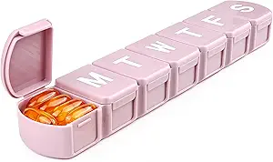 MOLN HYMY Ekstra Büyük Haftalık Pill Organizer 7 Gün, XL 1 Hafta Pill Mineral Davası, Günlük Tıp Bağış Petrol ve Supplements (Pink)