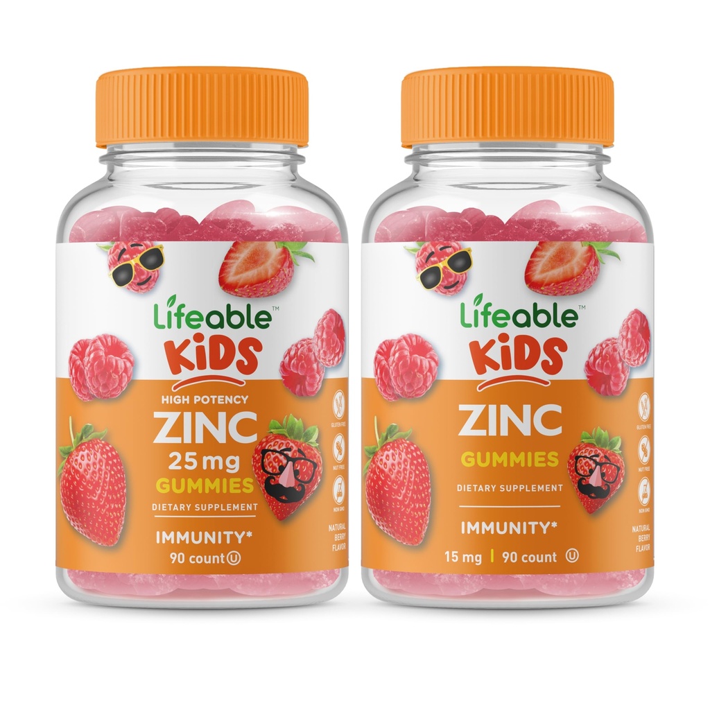 Ζωοποιήσιμος ψευδάργυρος 25mg Παιδιά + Ψευδάργυρος Παιδιά, Gummies Bundle - Μεγάλη γεύση, συμπλήρωμα βιταμίνης, χωρίς γλουτένη, GMO Δωρεάν, Μασώμενα Gummy