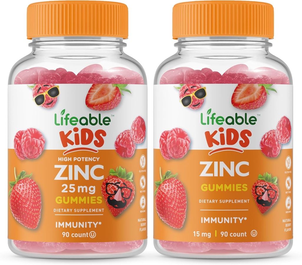 Lifeable çinko 25 mg Kids + çinko Kids, Gummies Sche - Great Tasting, Vitamin Supplement, Gluten Free, GMO Free, Chewable Gummy Gummy