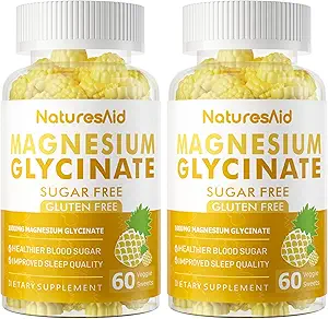 Μαγνήσιο Γλυκινικό Gummies 1000mg - Συμπλήρωμα μαγνησίου χωρίς ζάχαρη με βιταμίνη D, B6, CoQ10 για υποστήριξη ηρεμίας & ύπνου - 60 Gummies ανανά -1 Pack