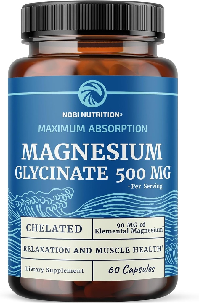 Magnezyum Glycinate 500 mg | Yüksek Absiyon | Kas Rahatlama, Bones, Heart, Nerve, Sleep & Calm Women & Men | Magnezyum Chelate Supplement & Bisglycinate Kompleks | 60ct