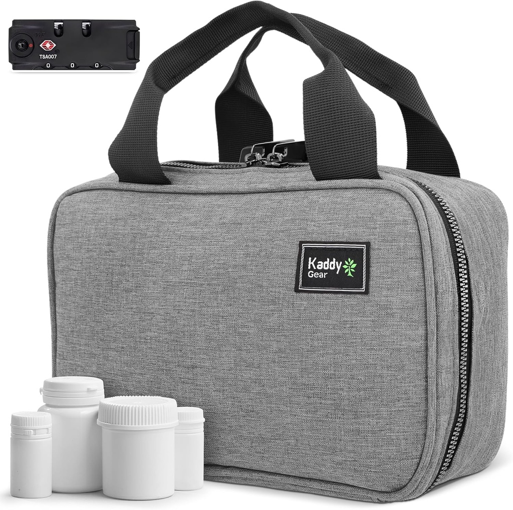 Kaddy Secure Pill Organizer Box, Αποθήκευση για μπουκάλια της ιατρικής ή συμπληρώματα? Καλλωπισμού; Ταξίδι ή το σπίτι, TSA εγκεκριμένη κλειδαριά (Grey)