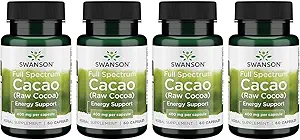 Swanson Full Spectrum Cacao (Raw Cocoa) - Herbal Supplement Mild Energy Support - Geleneksel Tüm Meyve Formula - (60 Capsules, 400 mg Her) 4 Pack
