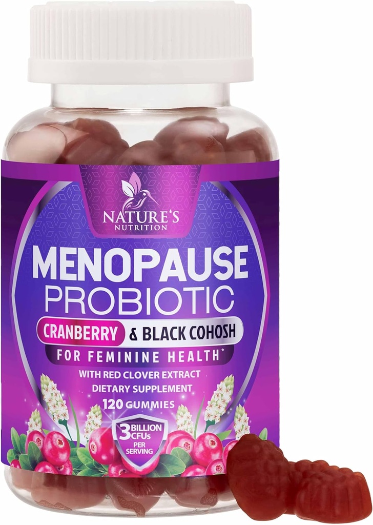 Kadınlar için Menopause Supplements - 3 Milyar CFU Natural Menopause Relief for Mild Hot Flashes & Night Sweats, PH, Vaginal Health Support Probiyotiks for Women Gummy, Probiyotik Supplement - 120 Gummies