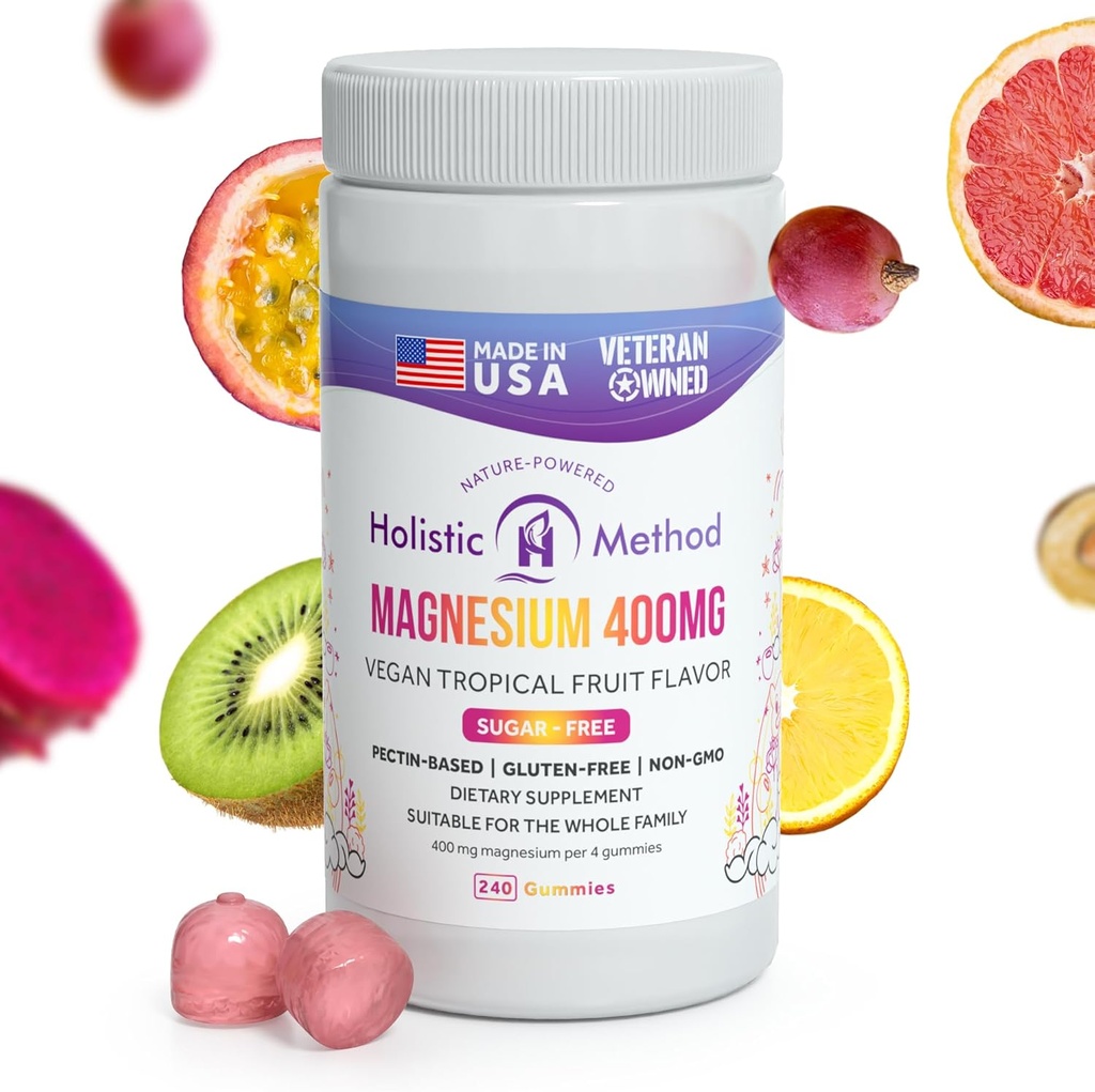 Magnezyum Citrate Gummies - Sugar-Free, Vegan and Non-GMO for Better Sleep and Relaxation - No Sugar Alkol - Magnezyum Supplement for Yetişkinler, Gençler ve Çocuklar - Tropikal Meyve - 240 Chews