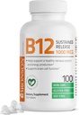 Bronson Vitamin B12 1000 mcg Sustained Release Premium Non GMO Tabletleri Destekler Nervous System, Sağlıklı Beyin Fonksiyonları ve Enerji Üretimi, 100 Count