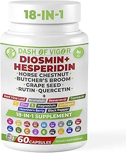 Dash of Vigor 18-in-1 Diosmin Hesperidin Supplement, Quercetin with Bromelain, Zinc, Vitamin C with Rutin Supplement, Horse Chestnut Extract, Butcher's Broom Extract, ΗΠΑ, 60 κάψουλες